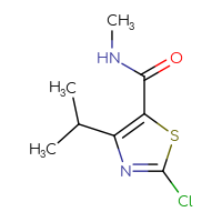 Chemical structure of 2-chloro-N-methyl-4-(propan-2-yl)-1,3-thiazole-5-carboxamide - CSSB14789611682