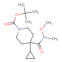 Chemical structure of tert-butyl 4-cyclopropyl-4-[methoxy(methyl)carbamoyl]piperidine-1-carboxylate - CSSB14801019658