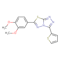 Chemical structure of 6-(3,4-dimethoxyphenyl)-3-(thiophen-2-yl)-[1,2,4]triazolo[3,4-b][1,3,4]thiadiazole - CSSB00121687872