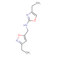 Chemical structure of 4-ethyl-N-[(3-ethyl-1,2-oxazol-5-yl)methyl]-1,3-oxazol-2-amine - CSSB07189937238
