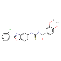 Chemical structure of 3-[2-(2-chlorophenyl)-1,3-benzoxazol-5-yl]-1-(3,4-dimethoxybenzoyl)thiourea - CSSB00121706459