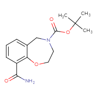 Chemical structure of tert-butyl 9-carbamoyl-2,3,4,5-tetrahydro-1,4-benzoxazepine-4-carboxylate - CSSB02052807557