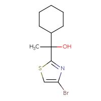 Chemical structure of 1-(4-bromo-1,3-thiazol-2-yl)-1-cyclohexylethan-1-ol - CSSB00013741988
