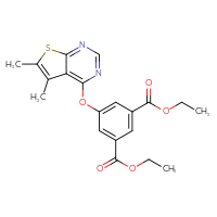 Chemical structure of 1,3-diethyl 5-({5,6-dimethylthieno[2,3-d]pyrimidin-4-yl}oxy)benzene-1,3-dicarboxylate - CSSB00026403879