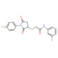 Chemical structure of N-(3-fluorophenyl)-2-{[1-(4-fluorophenyl)-2,5-dioxopyrrolidin-3-yl]sulfanyl}acetamide - CSSB00121720632