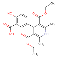 Chemical structure of 5-[3,5-bis(ethoxycarbonyl)-2,6-dimethyl-1,4-dihydropyridin-4-yl]-2-hydroxybenzoic acid - CSSB20539823076