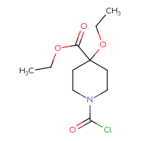 Chemical structure of ethyl 1-(carbonochloridoyl)-4-ethoxypiperidine-4-carboxylate - CSSB21224772900