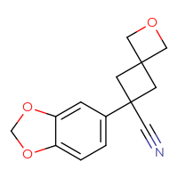 Chemical structure of 6-(2H-1,3-benzodioxol-5-yl)-2-oxaspiro[3.3]heptane-6-carbonitrile - CSSB00008634866