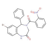 Chemical structure of 7-bromo-4-(2-nitrobenzoyl)-5-phenyl-2,3,4,5-tetrahydro-1H-1,4-benzodiazepin-2-one - CSSB03437203564