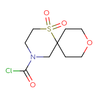 Chemical structure of 1,1-dioxo-9-oxa-1λ⁶-thia-4-azaspiro[5.5]undecane-4-carbonyl chloride - CSSB14895875263