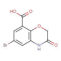 Chemical structure of 6-bromo-3-oxo-3,4-dihydro-2H-1,4-benzoxazine-8-carboxylic acid - CSSB00021479340