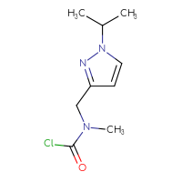 Chemical structure of N-methyl-N-{[1-(propan-2-yl)-1H-pyrazol-3-yl]methyl}carbamoyl chloride - CSSB06256233752