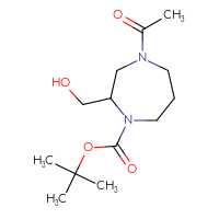 Chemical structure of tert-butyl 4-acetyl-2-(hydroxymethyl)-1,4-diazepane-1-carboxylate - CSSB03496575449