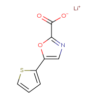 Chemical structure of lithium(1+) 5-(thiophen-2-yl)-1,3-oxazole-2-carboxylate - CSSB21332152215