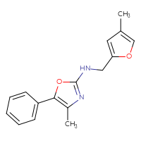 Chemical structure of 4-methyl-N-[(4-methylfuran-2-yl)methyl]-5-phenyl-1,3-oxazol-2-amine - CSSB15151913155
