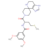 Chemical structure of 3,5-dimethoxy-N-[(2S)-4-(methylsulfanyl)-1-oxo-1-{1,5,6,7-tetrahydrospiro[imidazo[4,5-c]pyridine-4,4'-piperidin]-1'-yl}butan-2-yl]benzamide - CSSB00161014227