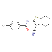 Chemical structure of N-(3-cyano-4,5,6,7-tetrahydro-1-benzothiophen-2-yl)-4-methylbenzamide - CSSB00026288891