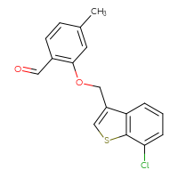 Chemical structure of 2-[(7-chloro-1-benzothiophen-3-yl)methoxy]-4-methylbenzaldehyde - CSSB21349261165