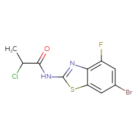 Chemical structure of N-(6-bromo-4-fluoro-1,3-benzothiazol-2-yl)-2-chloropropanamide - CSSB21298174313