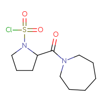 Chemical structure of 2-(azepane-1-carbonyl)pyrrolidine-1-sulfonyl chloride - CSSB21224772248