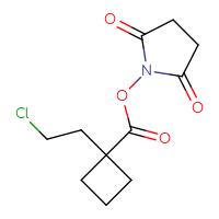Chemical structure of 2,5-dioxopyrrolidin-1-yl 1-(2-chloroethyl)cyclobutane-1-carboxylate - CSSB20271085407