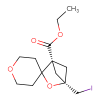 Chemical structure of ethyl (1r,4r)-4-(iodomethyl)-3-oxaspiro[bicyclo[2.1.1]hexane-2,4'-oxane]-1-carboxylate - CSSB06446547076