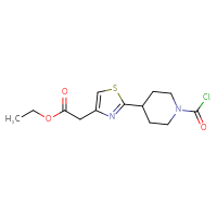 Chemical structure of ethyl 2-{2-[1-(carbonochloridoyl)piperidin-4-yl]-1,3-thiazol-4-yl}acetate - CSSB21224774250