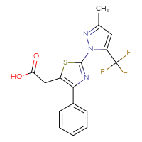 Chemical structure of 2-{2-[3-methyl-5-(trifluoromethyl)-1H-pyrazol-1-yl]-4-phenyl-1,3-thiazol-5-yl}acetic acid - CSSB00025738782