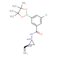 Chemical structure of rac-3-chloro-N-[(1R,2S)-2-ethenylcyclopropyl]-5-(4,4,5,5-tetramethyl-1,3,2-dioxaborolan-2-yl)benzamide - CSSB21331713754