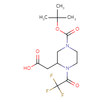 Chemical structure of 2-{4-[(tert-butoxy)carbonyl]-1-(2,2,2-trifluoroacetyl)piperazin-2-yl}acetic acid - CSSB14974299492
