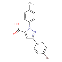 Chemical structure of 3-(4-bromophenyl)-1-(4-methylphenyl)-1H-pyrazole-5-carboxylic acid - CSSB00020681630