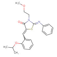 Chemical structure of (2Z)-3-(2-methoxyethyl)-2-(phenylimino)-5-{[2-(propan-2-yloxy)phenyl]methylidene}-1,3-thiazolidin-4-one - CSSB21380386275