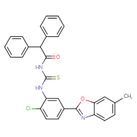Chemical structure of 3-[2-chloro-5-(6-methyl-1,3-benzoxazol-2-yl)phenyl]-1-(2,2-diphenylacetyl)thiourea - CSSB00121715202