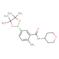 Chemical structure of 2-methyl-N-(oxan-4-yl)-5-(4,4,5,5-tetramethyl-1,3,2-dioxaborolan-2-yl)benzamide - CSSB02533253576