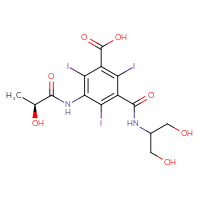 Chemical structure of 3-[(1,3-dihydroxypropan-2-yl)carbamoyl]-5-[(2S)-2-hydroxypropanamido]-2,4,6-triiodobenzoic acid - CSSB00102518571
