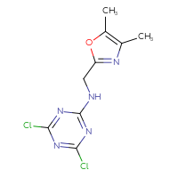 Chemical structure of 4,6-dichloro-N-[(4,5-dimethyl-1,3-oxazol-2-yl)methyl]-1,3,5-triazin-2-amine - CSSB00007356331