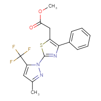 Chemical structure of methyl 2-{2-[3-methyl-5-(trifluoromethyl)-1H-pyrazol-1-yl]-4-phenyl-1,3-thiazol-5-yl}acetate - CSSB00025738541