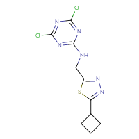 Chemical structure of 4,6-dichloro-N-[(5-cyclobutyl-1,3,4-thiadiazol-2-yl)methyl]-1,3,5-triazin-2-amine - CSSB21332135440