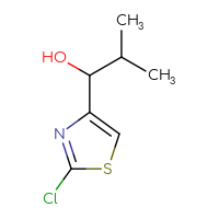 Chemical structure of 1-(2-chloro-1,3-thiazol-4-yl)-2-methylpropan-1-ol - CSSB21246440255