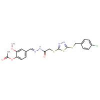 Chemical structure of 4-[(E)-({2-[(5-{[(4-chlorophenyl)methyl]sulfanyl}-1,3,4-thiadiazol-2-yl)sulfanyl]acetamido}imino)methyl]-2-methoxyphenyl acetate - CSSB00132631304