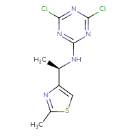 Chemical structure of 4,6-dichloro-N-[(1R)-1-(2-methyl-1,3-thiazol-4-yl)ethyl]-1,3,5-triazin-2-amine - CSSB14919651245