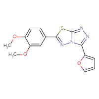 Chemical structure of 6-(3,4-dimethoxyphenyl)-3-(furan-2-yl)-[1,2,4]triazolo[3,4-b][1,3,4]thiadiazole - CSSB00121629129