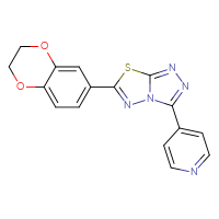 Chemical structure of 4-[6-(2,3-dihydro-1,4-benzodioxin-6-yl)-[1,2,4]triazolo[3,4-b][1,3,4]thiadiazol-3-yl]pyridine - CSSB00121637998