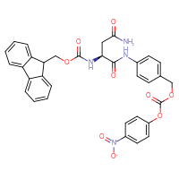 Chemical structure of {4-[(2S)-3-carbamoyl-2-({[(9H-fluoren-9-yl)methoxy]carbonyl}amino)propanamido]phenyl}methyl 4-nitrophenyl carbonate - CSSB21418140268