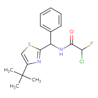 Chemical structure of N-[(4-tert-butyl-1,3-thiazol-2-yl)(phenyl)methyl]-2-chloro-2-fluoroacetamide - CSSB21332121646