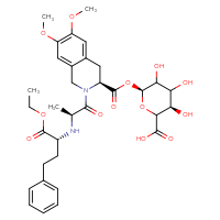 Chemical structure of (3R,6S)-6-[(3S)-2-[(2S)-2-{[(2R)-1-ethoxy-1-oxo-4-phenylbutan-2-yl]amino}propanoyl]-6,7-dimethoxy-1,2,3,4-tetrahydroisoquinoline-3-carbonyloxy]-3,4,5-trihydroxyoxane-2-carboxylic acid - CSSB02515446642
