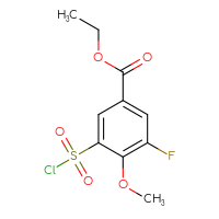 Chemical structure of ethyl 3-(chlorosulfonyl)-5-fluoro-4-methoxybenzoate - CSSB00000439417