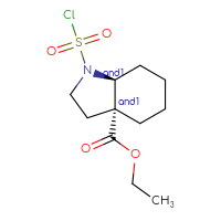 Chemical structure of rac-ethyl (3aR,7aS)-1-(chlorosulfonyl)-octahydro-1H-indole-3a-carboxylate - CSSB21291563704