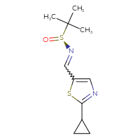 Chemical structure of (S)-N-[(2-cyclopropyl-1,3-thiazol-5-yl)methylidene]-2-methylpropane-2-sulfinamide - CSSB02140997562