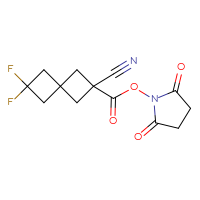 Chemical structure of 2,5-dioxopyrrolidin-1-yl 2-cyano-6,6-difluorospiro[3.3]heptane-2-carboxylate - CSSB20270695501